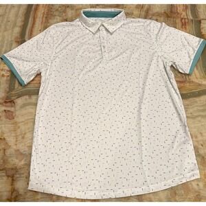 Swannies Mens Polo Shirt White All Over Print Short Sleeve Golf Performance L